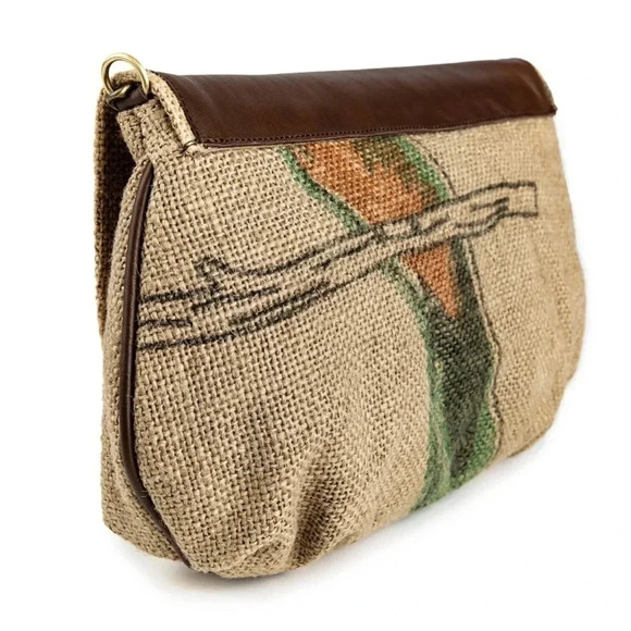 Coffee Burlap Shoulder Bag - Picture 3 of 6